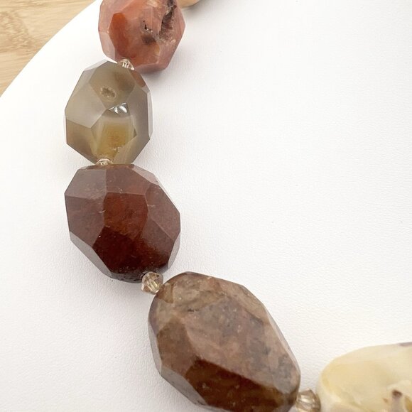 Agate Carnelian Stone Statement Collar Necklace Faceted Chunky Earth Tones - Picture 10 of 13